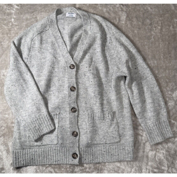 Old Navy Grey Marled Grandpa Cardigan Sweater Womens Size L - Picture 1 of 6